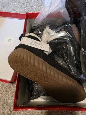 Black Women's Slip-On Winter Boot with Brown Sole